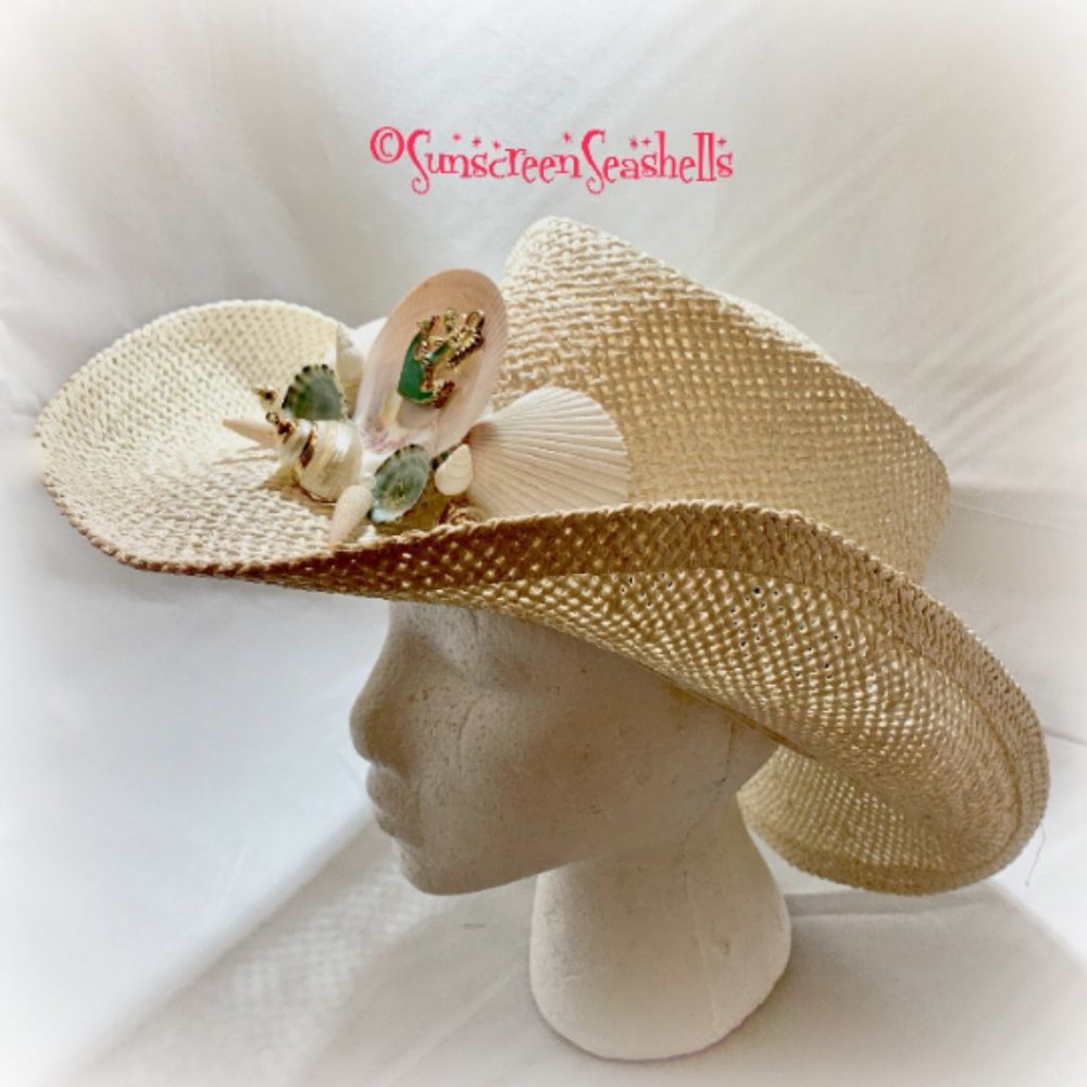 Anchor & Seashells White Panama Cowboy Sun Hat - Picture 3 of 4